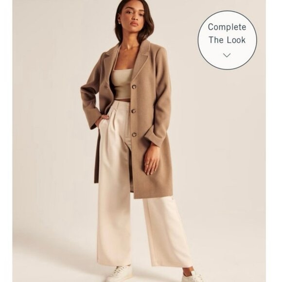 Abercrombie & Fitch Wool Blend Dad Coat Beige Tan Women’s Small Petite - Picture 1 of 10